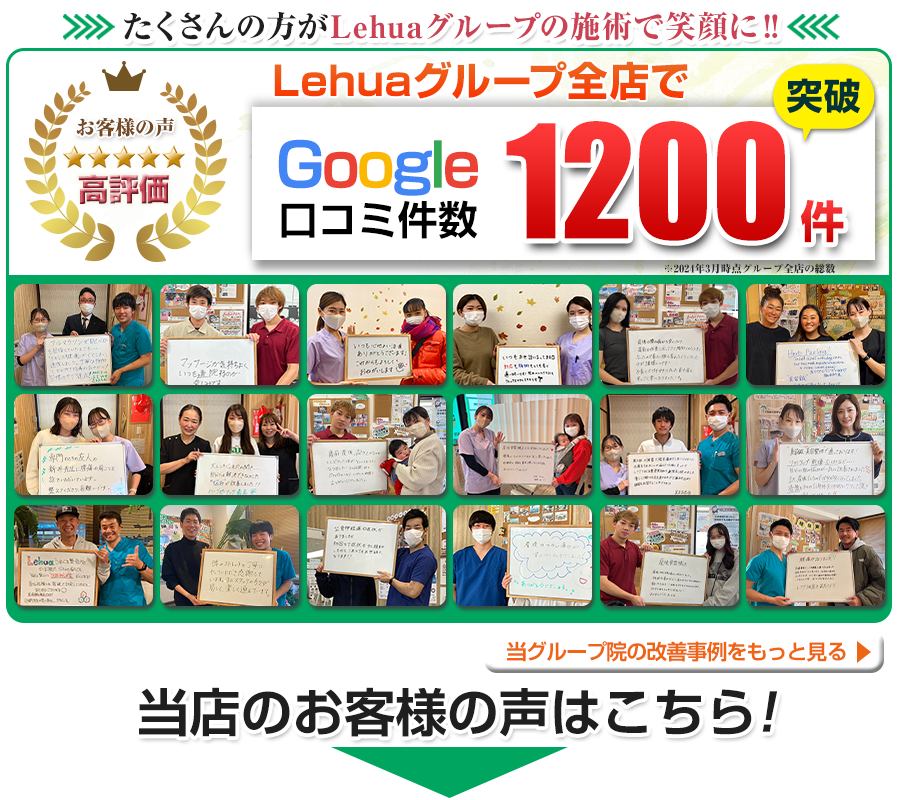 LehuaグループではGoogle口コミで1,200件突破
